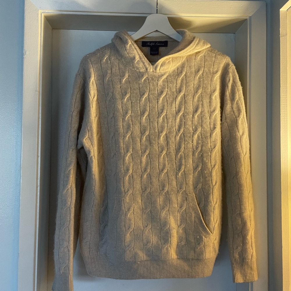 Ralph Lauren Men's Beige Cable Knit Hoodie